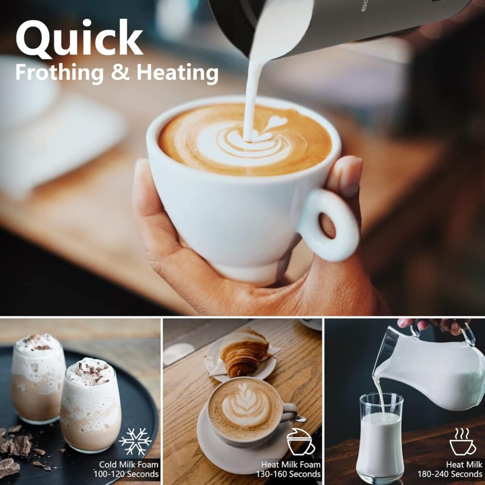 Frother for Coffee, Milk Frother, 4 IN 1 Automatic Hot and Cold Foam Maker, BIZEWO Stainless Steel Milk Steamer for Latte, Cappuccinos, Macchiato, Hot Chocolate Milk with LED Touch #JL06-02429932 - Image 7