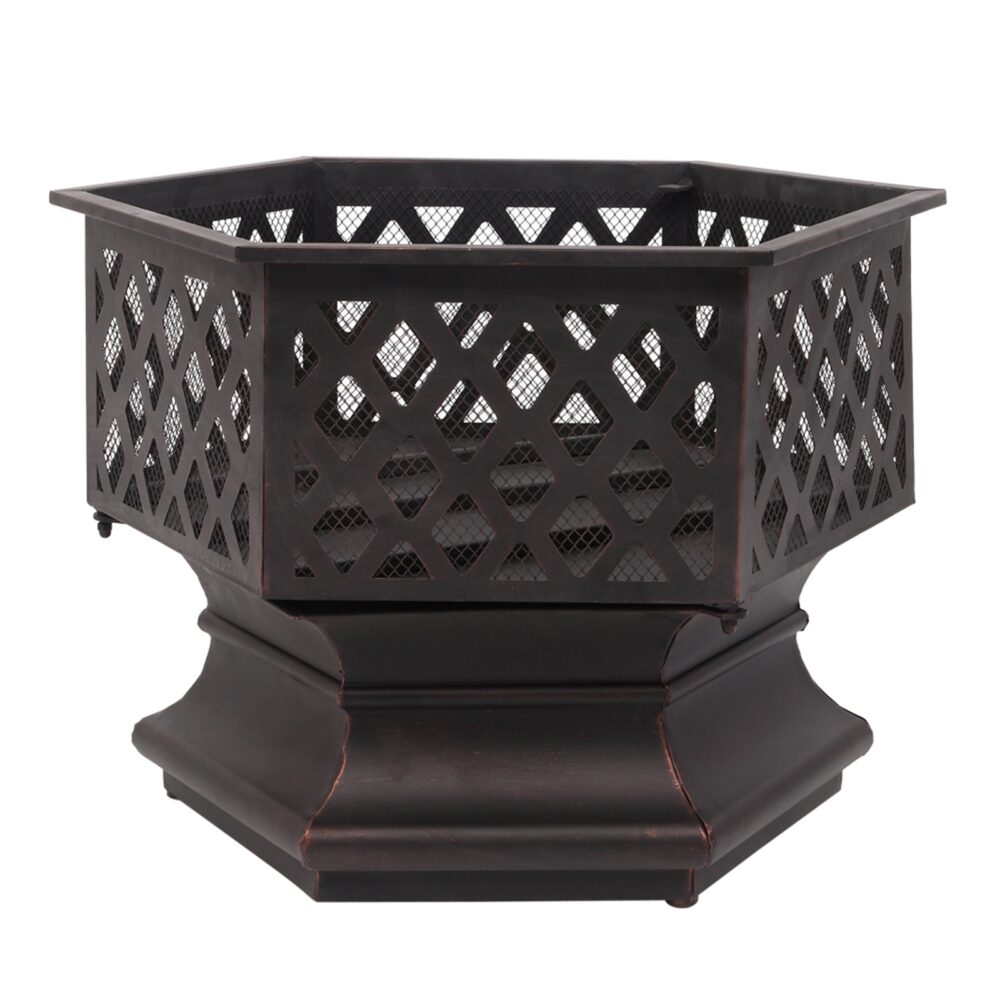 22" Hexagonal Shaped Iron Brazier Wood Burning Fire Pit Decoration for Backyard Poolside #SY-06542003 - Image 15