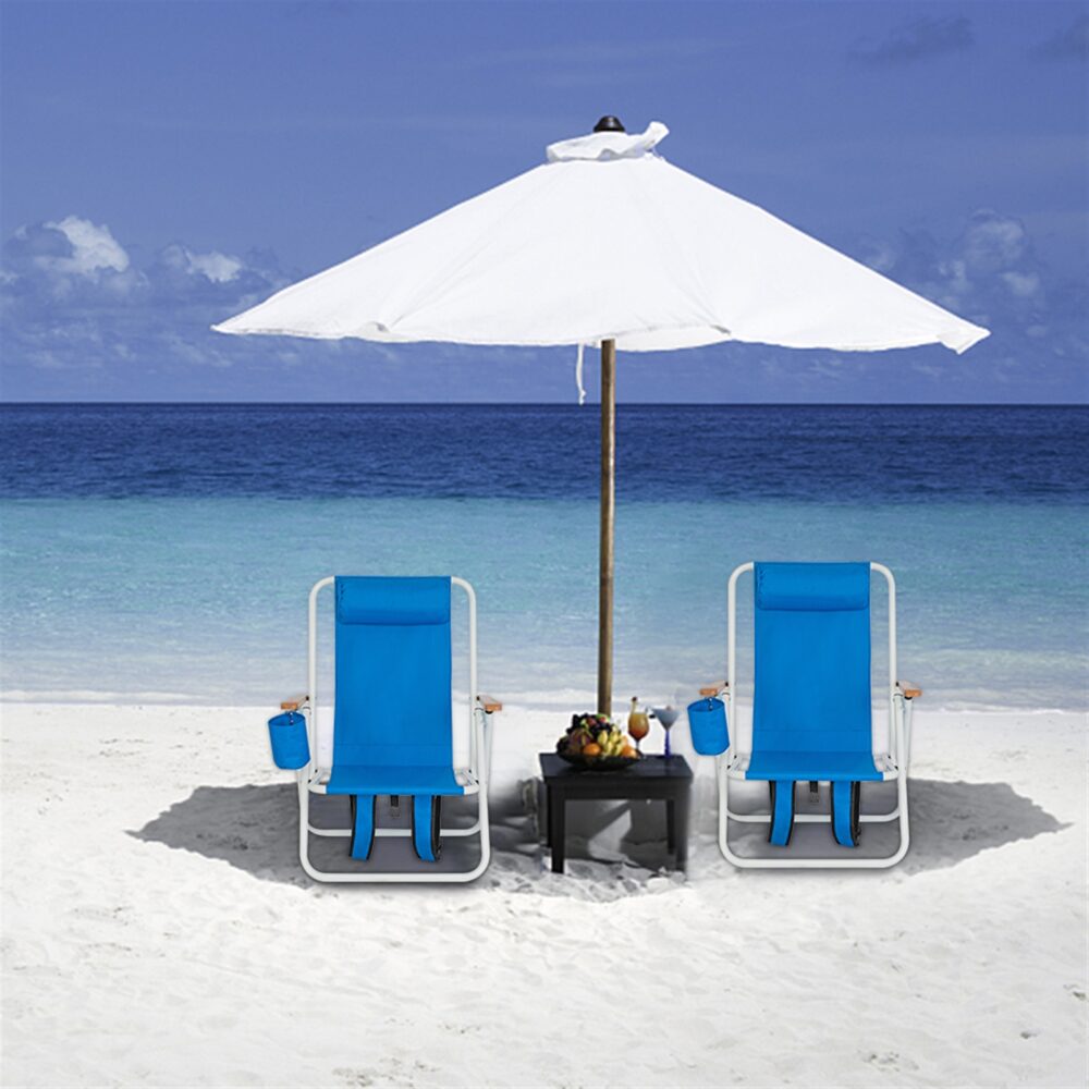 Portable High Strength Beach Chair with Adjustable Headrest Blue #JL06-99460325 - Image 17