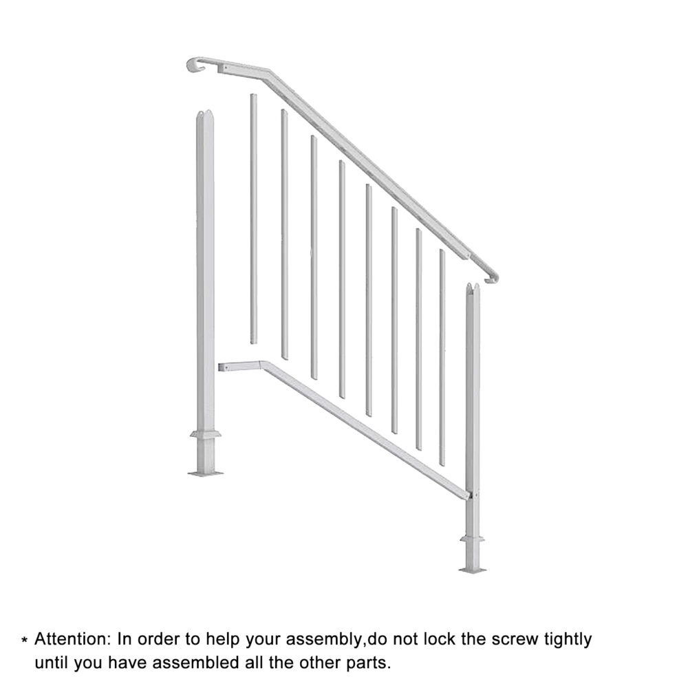 Handrails for Outdoor Steps, Iron Handrail Fits 3 Step, Transitional Handrail with Installation Kit, White #SY-26338450 - Image 11