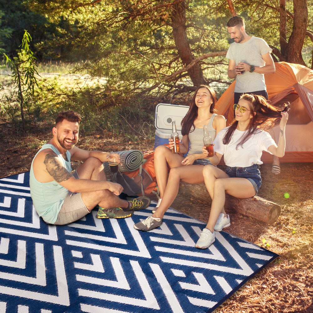 Outdoor Rug for Patio Clearance,Waterproof Mat,Reversible Mats, Plastic Straw Rug, Modern Area Rug for RV, Patio, Backyard, Deck, Picnic, Beach, Trailer, Camping, Blue & White, 5' x 8' #JL06-19139259 - Image 6