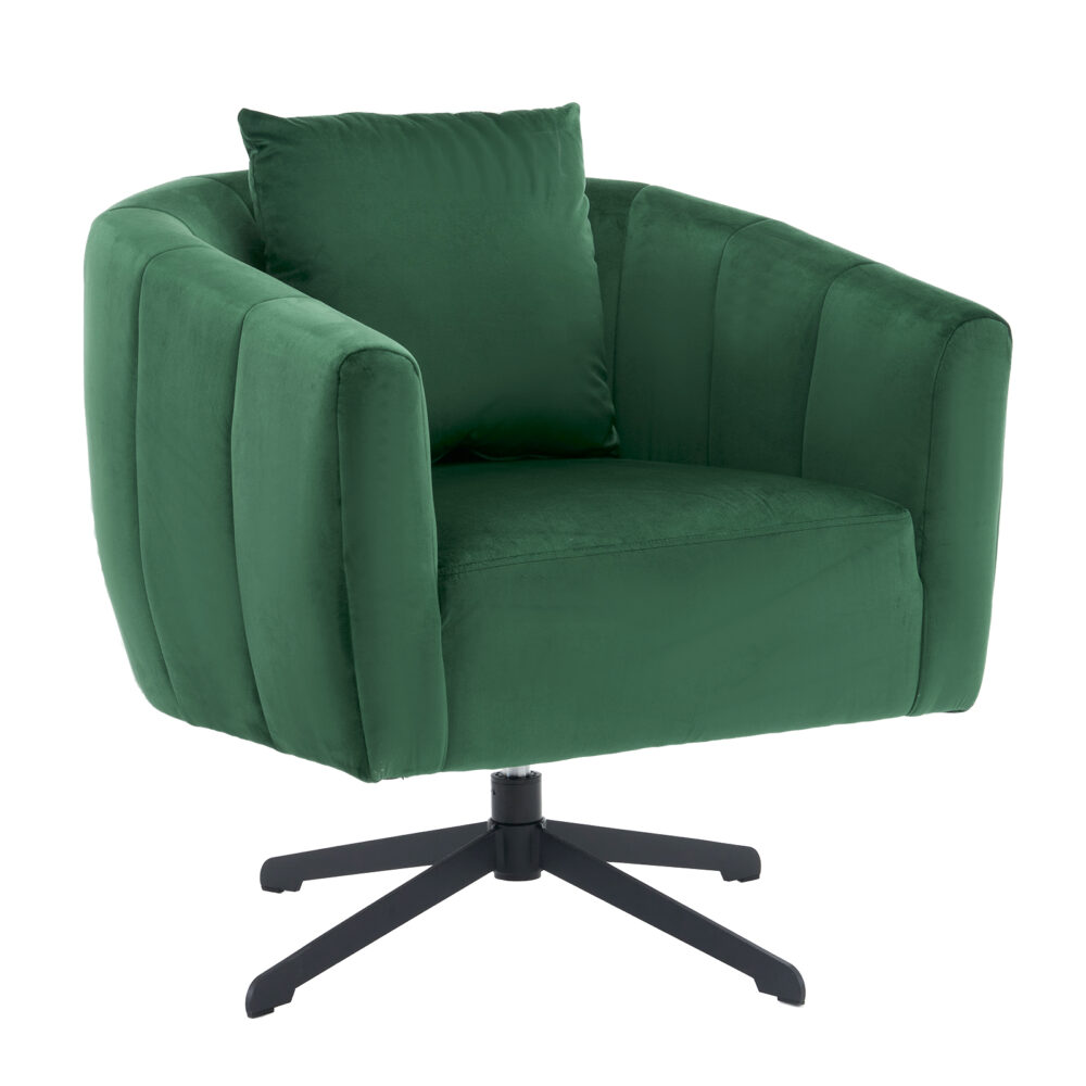 360° Swivel Accent Chair, Modern Velvet Fabric Living Room Armchair, Comfy Wide Upholstered with Fluffy Cushion and Metal Legs, Barrel Chairs for Living Room, Lounge, Office Green #JL06-18494969 - Image 4