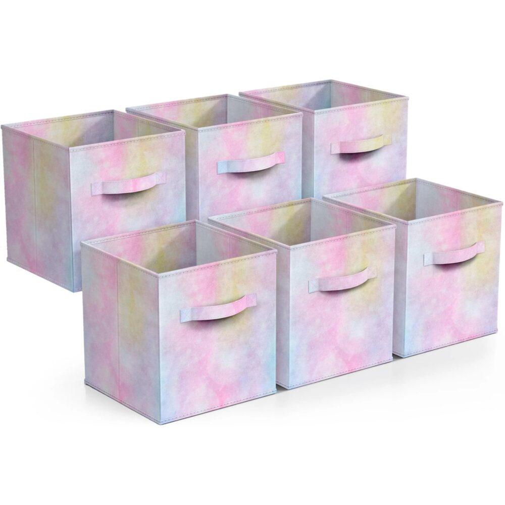 Colorful Cube Storage Bins, Set of 6 Foldable Collapsible Storage Box with Handles, 11" Fabric Storage Cubes Organizers for Shelves, Pink #JL06-39619943