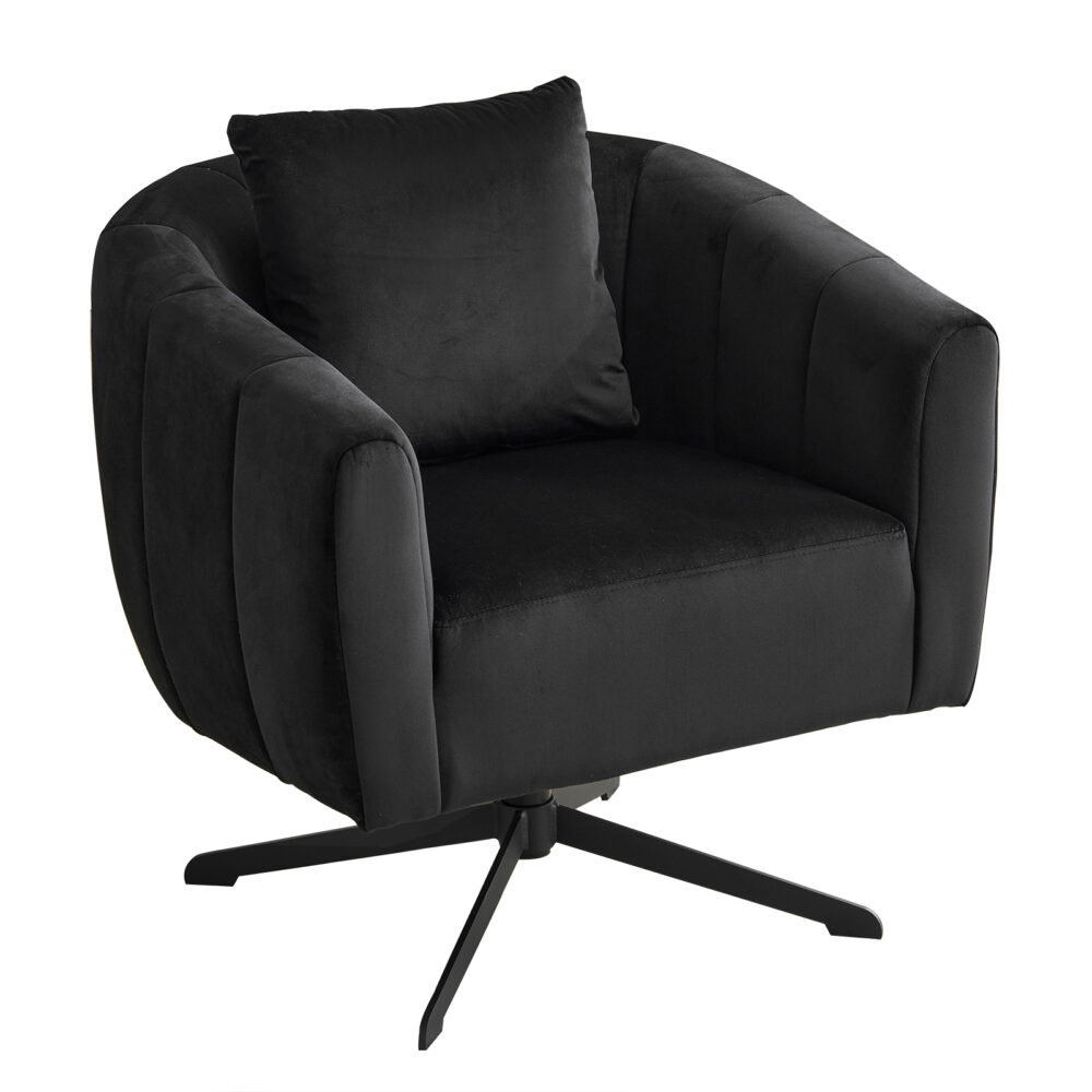 360° Swivel Accent Chair, Modern Velvet Fabric Living Room Armchair, Comfy Wide Upholstered with Fluffy Cushion and Metal Legs, Barrel Chairs for Living Room, Lounge, Office Black #JL06-98364052 - Image 2