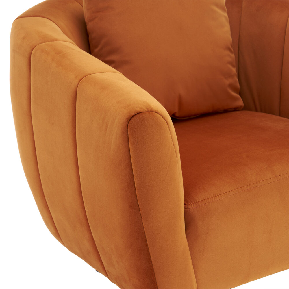 360° Swivel Accent Chair, Modern Velvet Fabric Living Room Armchair, Comfy Wide Upholstered with Fluffy Cushion and Metal Legs, Barrel Chairs for Living Room, Lounge, Office Burnt orange #JL06-45744655 - Image 14