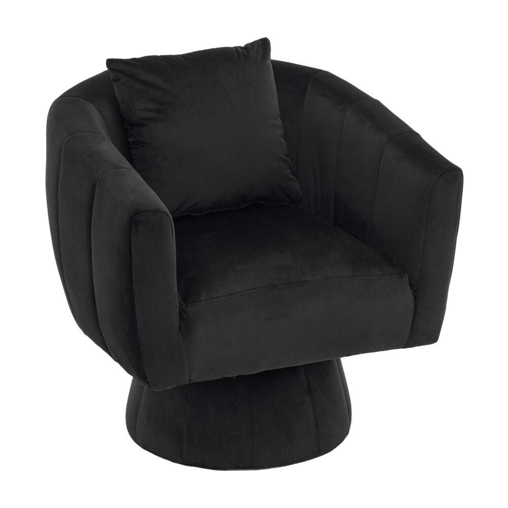 360° Swivel Accent Chair, Modern Velvet Fabric Living Room Armchair with Fluffy Cushions, Comfy Wide Upholstered, Barrel Accent Chairs for Living Room, Bedroom, Lounge, Office Black #JL06-62326604 - Image 10