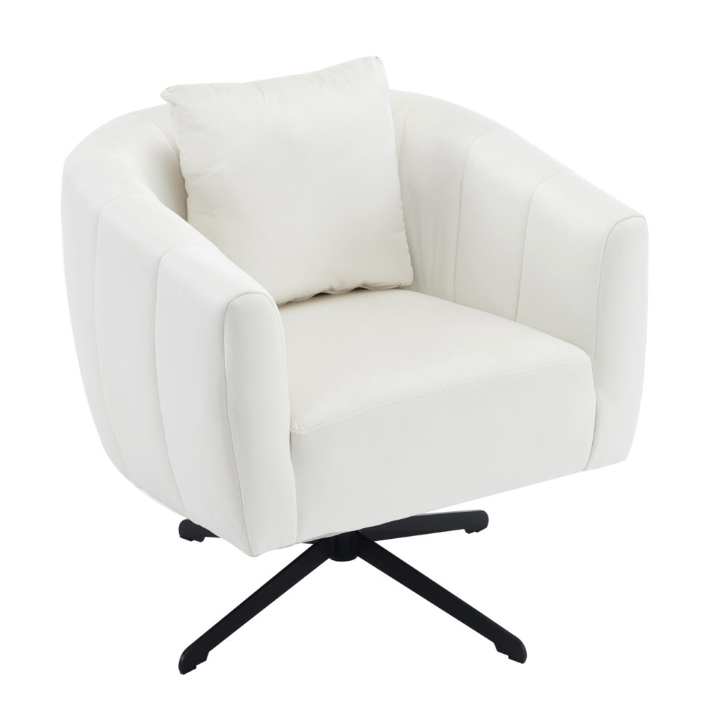 360° Swivel Accent Chair, Modern Velvet Fabric Living Room Armchair, Comfy Wide Upholstered with Fluffy Cushion and Metal Legs, Barrel Chairs for Living Room, Lounge, Office Off white #JL06-44859684 - Image 9