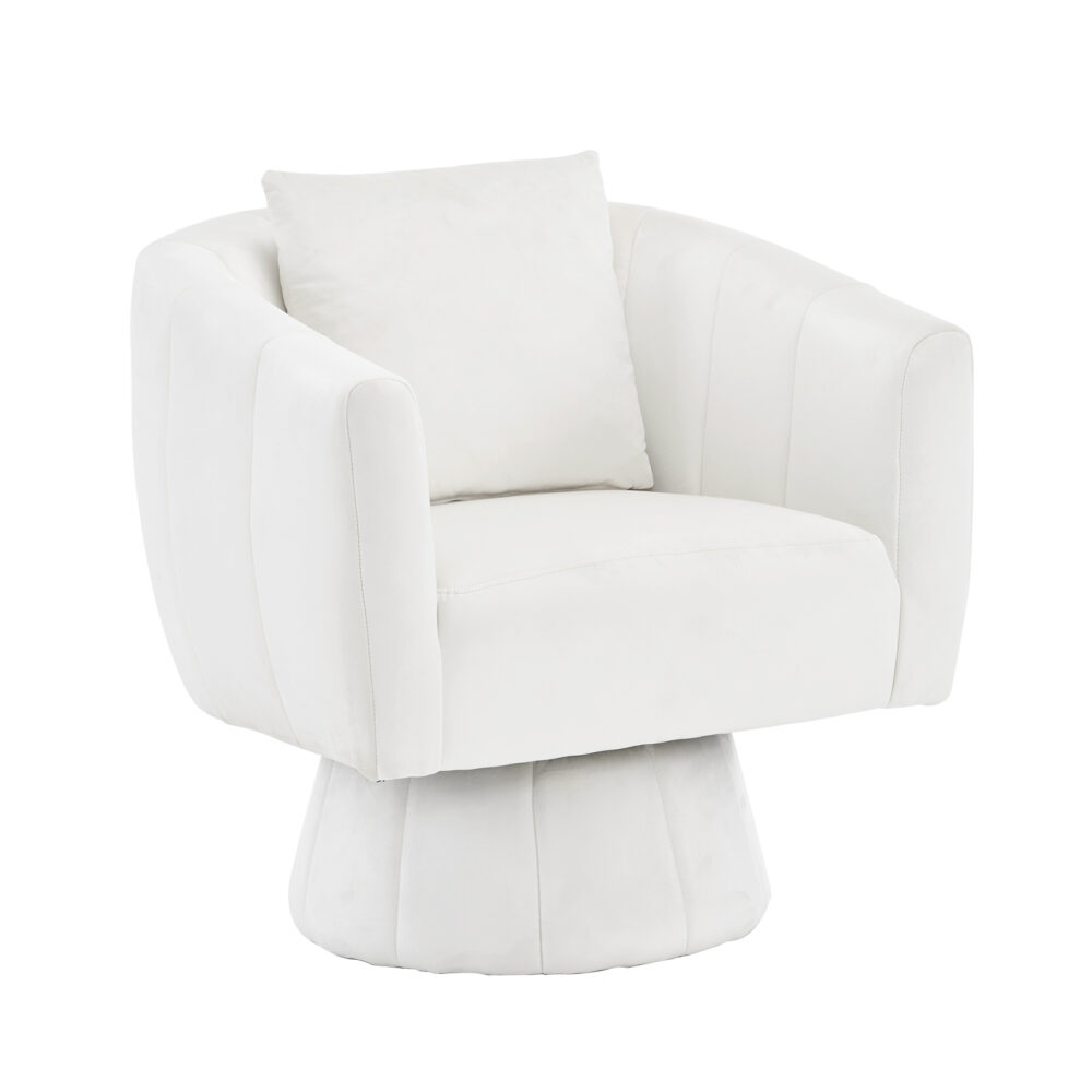 360° Swivel Accent Chair, Modern Velvet Fabric Living Room Armchair with Fluffy Cushions, Comfy Wide Upholstered, Barrel Accent Chairs for Living Room, Bedroom, Lounge, Office Off-White #JL06-43392316 - Image 2