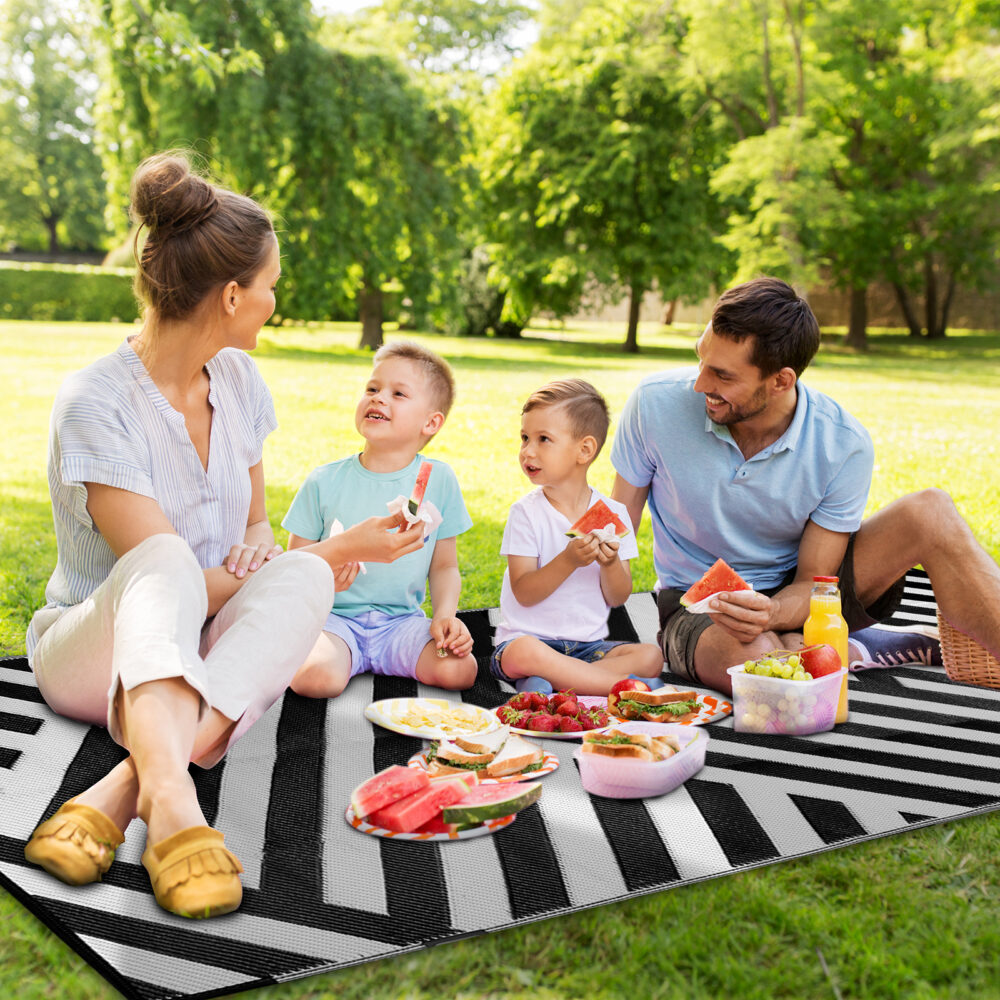 Outdoor Rug for Patio Clearance,Waterproof Mat,Reversible Mats, Plastic Straw Rug, Modern Area Rug for RV, Patio, Backyard, Deck, Picnic, Beach, Trailer, Camping, Black & White, 5' x 8' #JL06-55584729