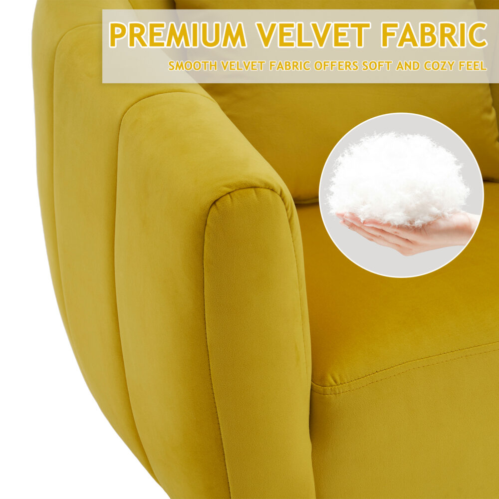 360° Swivel Accent Chair, Modern Velvet Fabric Living Room Armchair with Fluffy Cushions, Comfy Wide Upholstered, Barrel Accent Chairs for Living Room, Bedroom, Lounge, Office Yellow #JL06-26398206 - Image 10