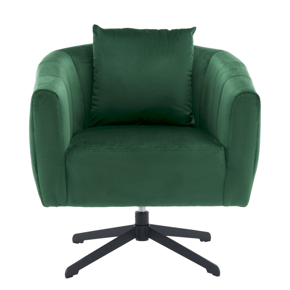 360° Swivel Accent Chair, Modern Velvet Fabric Living Room Armchair, Comfy Wide Upholstered with Fluffy Cushion and Metal Legs, Barrel Chairs for Living Room, Lounge, Office Green #JL06-18494969 - Image 8