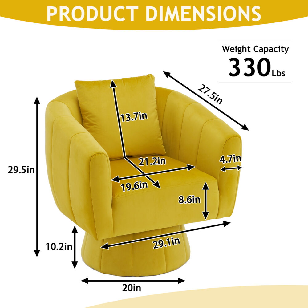 360° Swivel Accent Chair, Modern Velvet Fabric Living Room Armchair with Fluffy Cushions, Comfy Wide Upholstered, Barrel Accent Chairs for Living Room, Bedroom, Lounge, Office Yellow #JL06-26398206 - Image 7