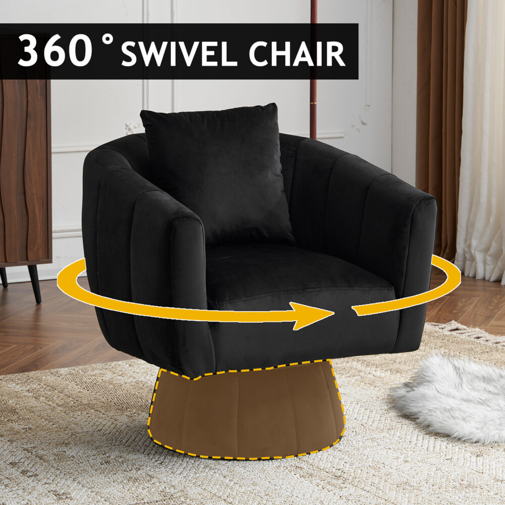 360° Swivel Accent Chair, Modern Velvet Fabric Living Room Armchair with Fluffy Cushions, Comfy Wide Upholstered, Barrel Accent Chairs for Living Room, Bedroom, Lounge, Office Black #JL06-62326604 - Image 3