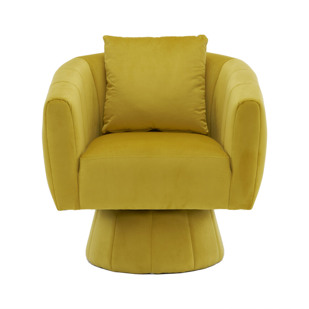 360° Swivel Accent Chair, Modern Velvet Fabric Living Room Armchair with Fluffy Cushions, Comfy Wide Upholstered, Barrel Accent Chairs for Living Room, Bedroom, Lounge, Office Yellow #JL06-26398206 - Image 2