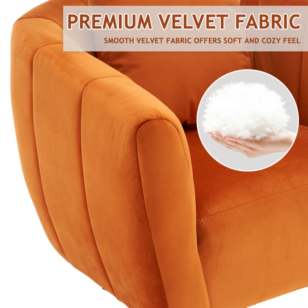 360° Swivel Accent Chair, Modern Velvet Fabric Living Room Armchair, Comfy Wide Upholstered with Fluffy Cushion and Metal Legs, Barrel Chairs for Living Room, Lounge, Office Burnt orange #JL06-45744655 - Image 3