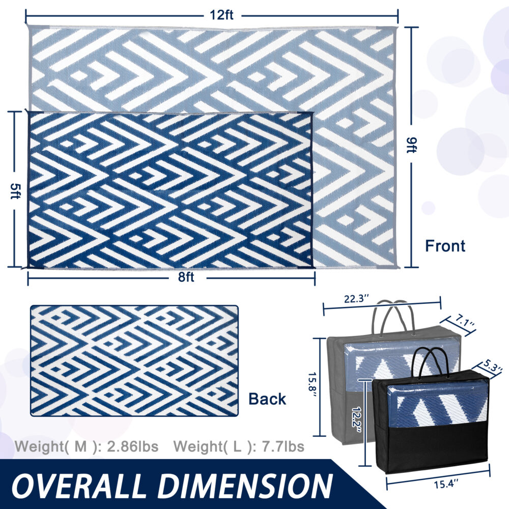 Outdoor Rug for Patio Clearance,Waterproof Mat,Reversible Mats, Plastic Straw Rug, Modern Area Rug for RV, Patio, Backyard, Deck, Picnic, Beach, Trailer, Camping, Blue & White, 5' x 8' #JL06-19139259 - Image 7