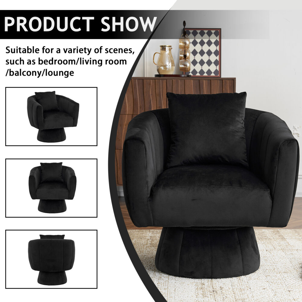 360° Swivel Accent Chair, Modern Velvet Fabric Living Room Armchair with Fluffy Cushions, Comfy Wide Upholstered, Barrel Accent Chairs for Living Room, Bedroom, Lounge, Office Black #JL06-62326604 - Image 5