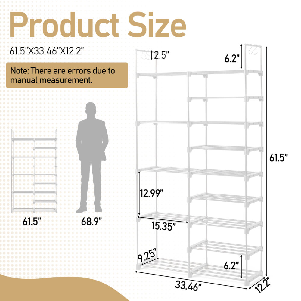 FCH Double row 9 layers with handles Non-woven shoe rack Iron pipe + PP pad + plastic 85.7*29.8*158cm White #JL06-23786998 - Image 2