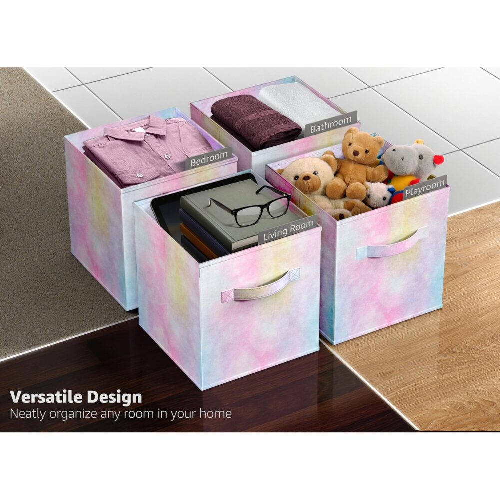 Colorful Cube Storage Bins, Set of 6 Foldable Collapsible Storage Box with Handles, 11" Fabric Storage Cubes Organizers for Shelves, Pink #JL06-39619943 - Image 6