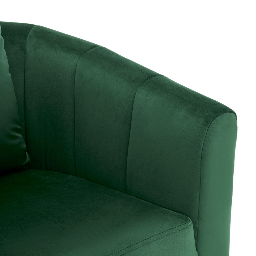 360° Swivel Accent Chair, Modern Velvet Fabric Living Room Armchair, Comfy Wide Upholstered with Fluffy Cushion and Metal Legs, Barrel Chairs for Living Room, Lounge, Office Green #JL06-18494969 - Image 7