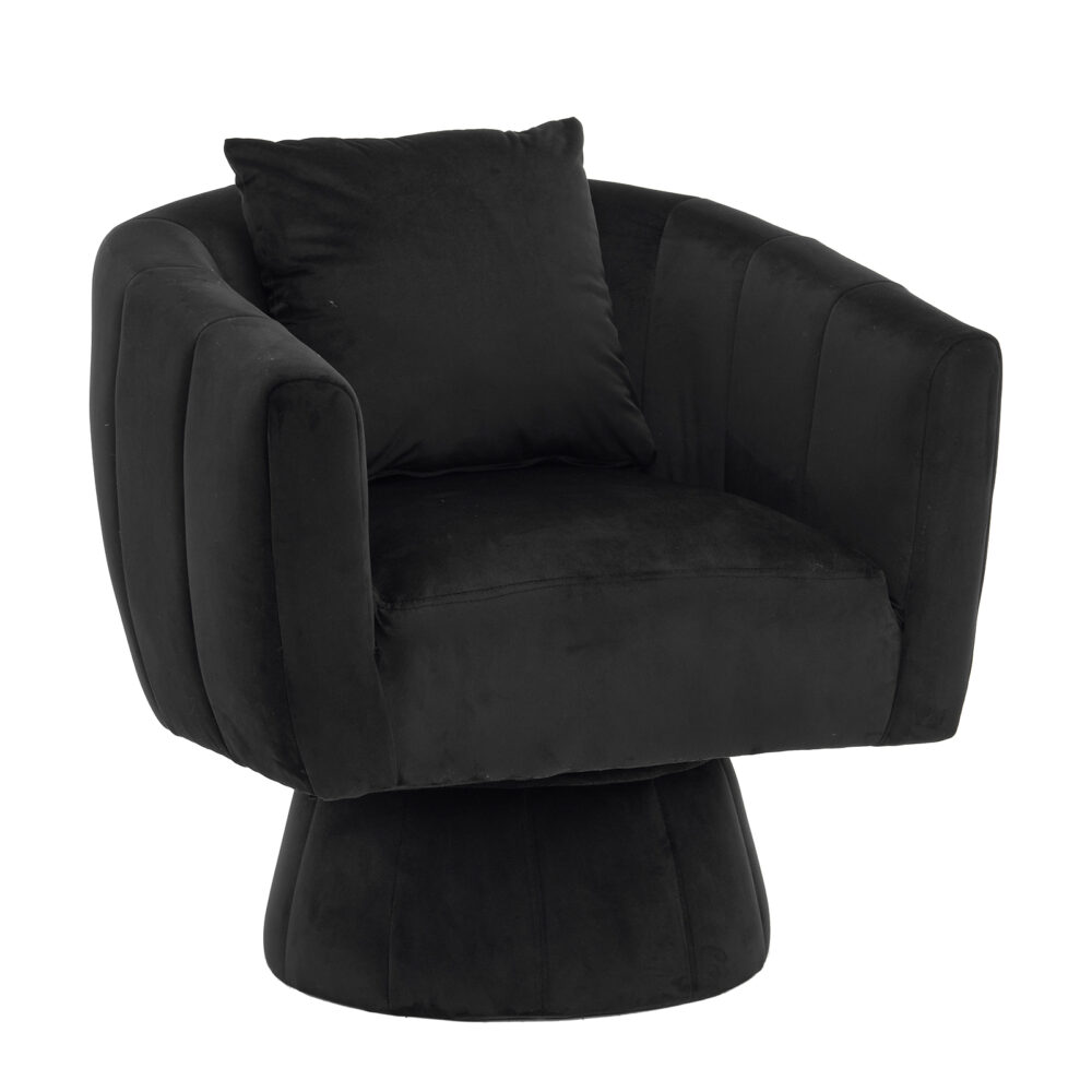 360° Swivel Accent Chair, Modern Velvet Fabric Living Room Armchair with Fluffy Cushions, Comfy Wide Upholstered, Barrel Accent Chairs for Living Room, Bedroom, Lounge, Office Black #JL06-62326604 - Image 6