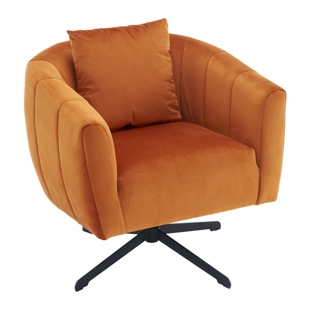 360° Swivel Accent Chair, Modern Velvet Fabric Living Room Armchair, Comfy Wide Upholstered with Fluffy Cushion and Metal Legs, Barrel Chairs for Living Room, Lounge, Office Burnt orange #JL06-45744655 - Image 12