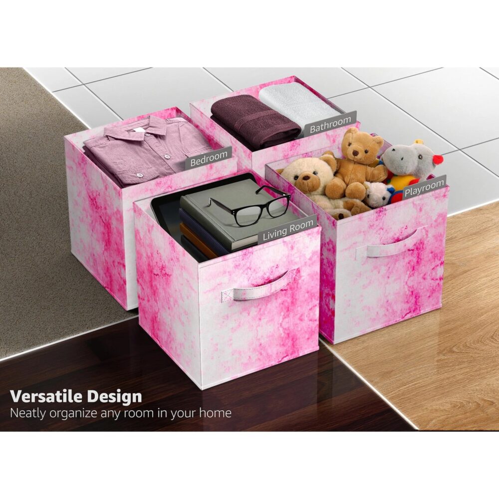 Colorful Collapsible Storage Bins, 6 Pack Foldable Storage Box with Handles, 11" Fabric Storage Cubes Organizers for Shelves #JL06-86058375 - Image 3