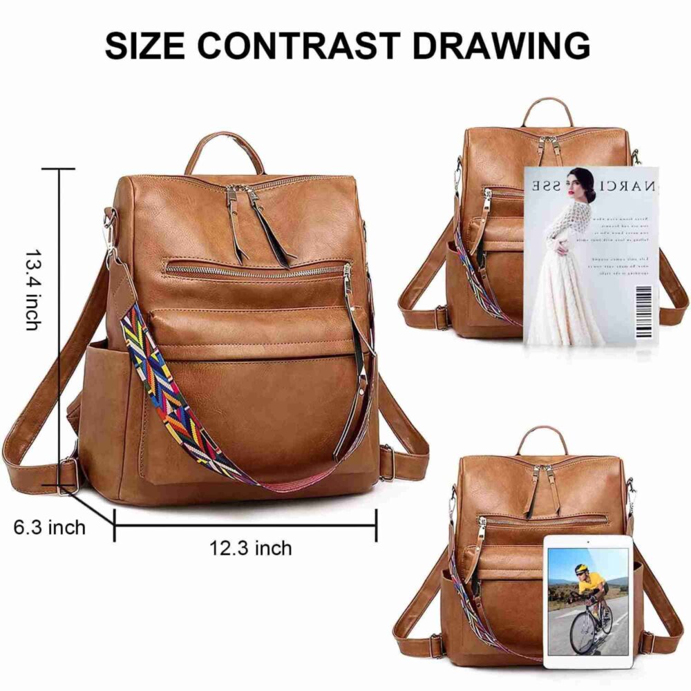 Backpack Purse for Women Fashion PU Leather Designer Anti-theft School Backpack Convertible Shoulder Bags Brown #JL06-80689567 - Image 2