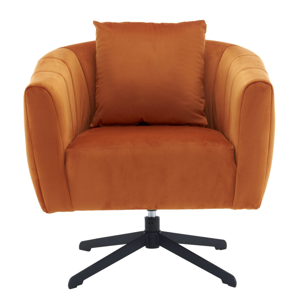 360° Swivel Accent Chair, Modern Velvet Fabric Living Room Armchair, Comfy Wide Upholstered with Fluffy Cushion and Metal Legs, Barrel Chairs for Living Room, Lounge, Office Burnt orange #JL06-45744655 - Image 5