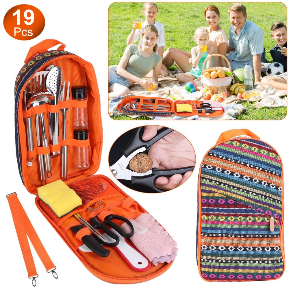 19Pcs Camping Cooking Utensil Kit Portable Picnic Cookware Outdoor Kitchen Equipment Gear Campfire Barbecue Appliances with Storage Bag #JL06-02523607 - Image 6