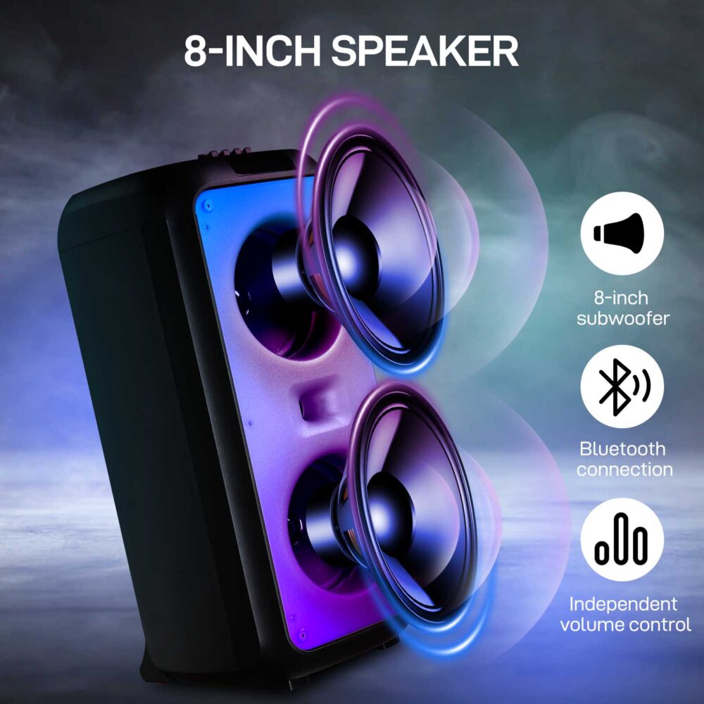 8in Wireless Portable Bluetooth Karaoke Speaker with TF/USB/AUX/FM/TWS, LED Disco Light, Bluetooth 5.0 for Outdoor Home Party #JL06-19173509 - Image 4