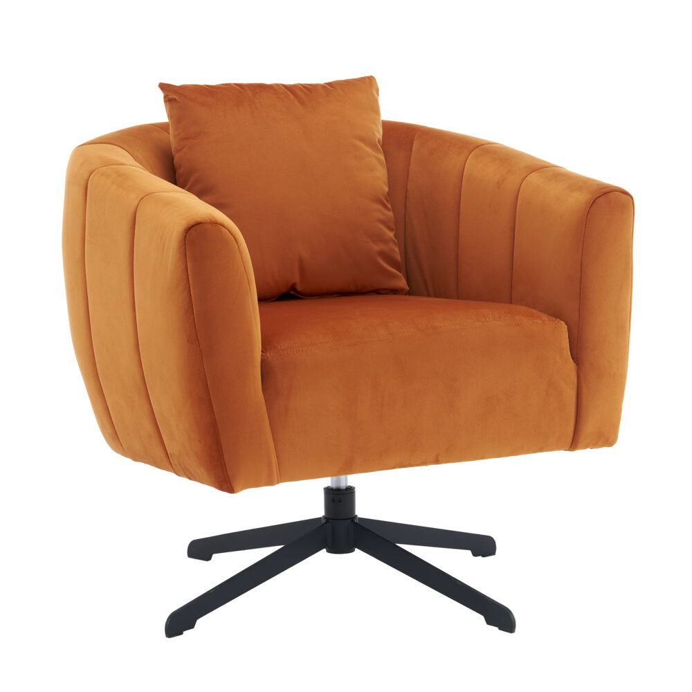 360° Swivel Accent Chair, Modern Velvet Fabric Living Room Armchair, Comfy Wide Upholstered with Fluffy Cushion and Metal Legs, Barrel Chairs for Living Room, Lounge, Office Burnt orange #JL06-45744655 - Image 13