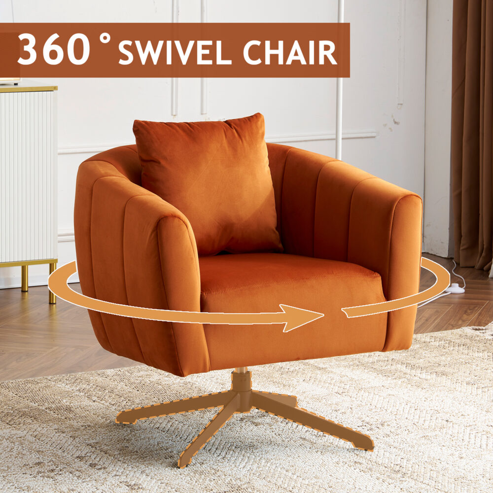 360° Swivel Accent Chair, Modern Velvet Fabric Living Room Armchair, Comfy Wide Upholstered with Fluffy Cushion and Metal Legs, Barrel Chairs for Living Room, Lounge, Office Burnt orange #JL06-45744655 - Image 7