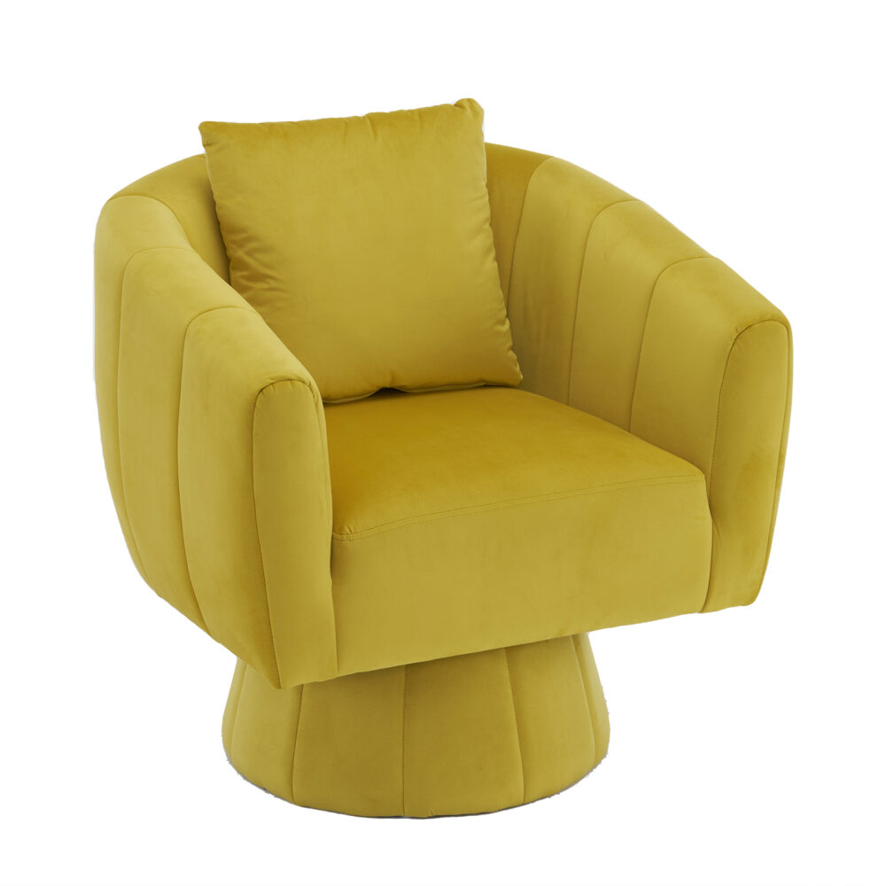 360° Swivel Accent Chair, Modern Velvet Fabric Living Room Armchair with Fluffy Cushions, Comfy Wide Upholstered, Barrel Accent Chairs for Living Room, Bedroom, Lounge, Office Yellow #JL06-26398206 - Image 5