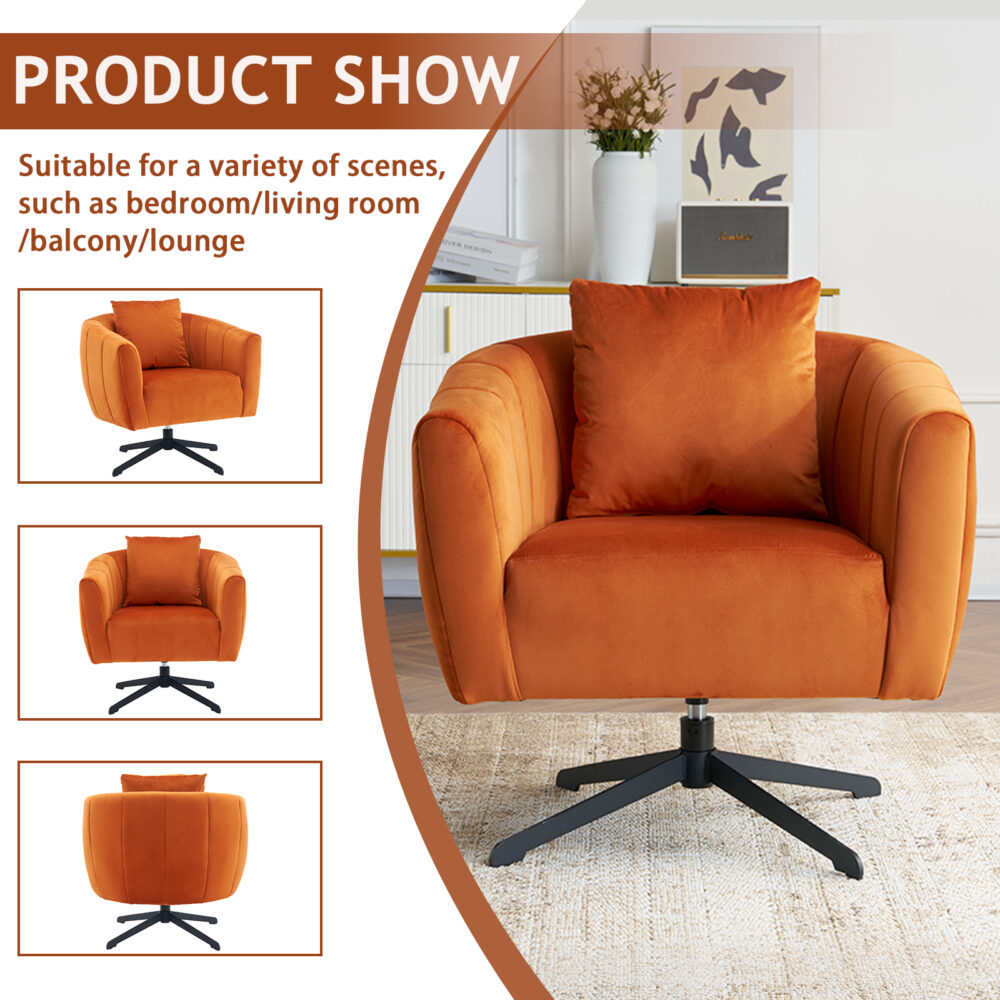 360° Swivel Accent Chair, Modern Velvet Fabric Living Room Armchair, Comfy Wide Upholstered with Fluffy Cushion and Metal Legs, Barrel Chairs for Living Room, Lounge, Office Burnt orange #JL06-45744655 - Image 8