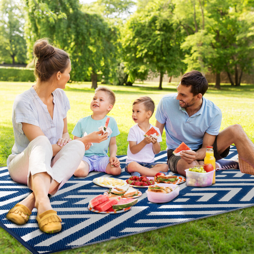 Outdoor Rug for Patio Clearance,Waterproof Mat,Reversible Mats, Plastic Straw Rug, Modern Area Rug for RV, Patio, Backyard, Deck, Picnic, Beach, Trailer, Camping, Blue & White, 5' x 8' #JL06-19139259