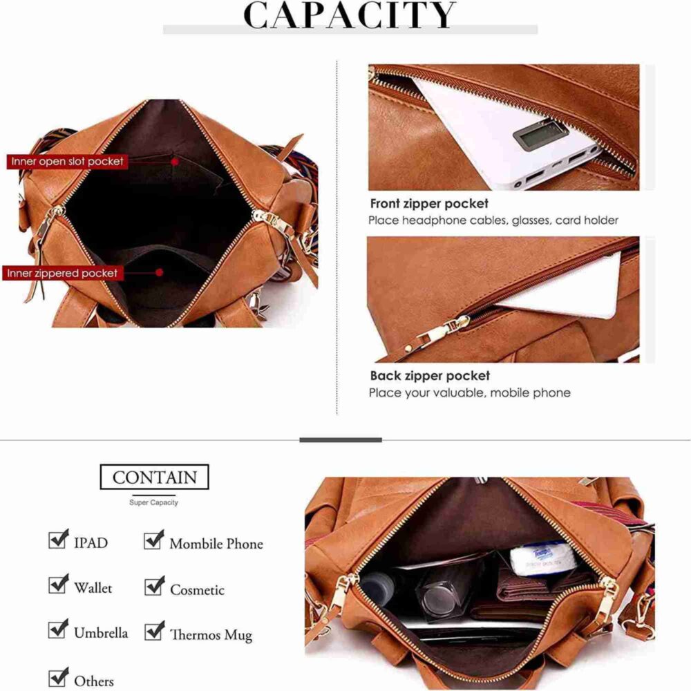 Backpack Purse for Women Fashion PU Leather Designer Anti-theft School Backpack Convertible Shoulder Bags Brown #JL06-80689567 - Image 4