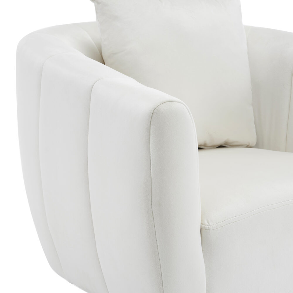 360° Swivel Accent Chair, Modern Velvet Fabric Living Room Armchair, Comfy Wide Upholstered with Fluffy Cushion and Metal Legs, Barrel Chairs for Living Room, Lounge, Office Off white #JL06-44859684 - Image 8