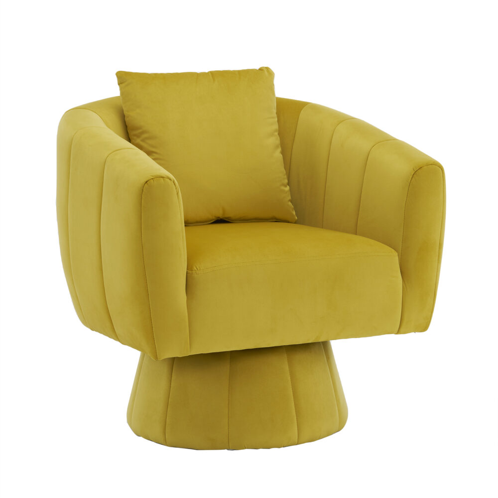 360° Swivel Accent Chair, Modern Velvet Fabric Living Room Armchair with Fluffy Cushions, Comfy Wide Upholstered, Barrel Accent Chairs for Living Room, Bedroom, Lounge, Office Yellow #JL06-26398206 - Image 14