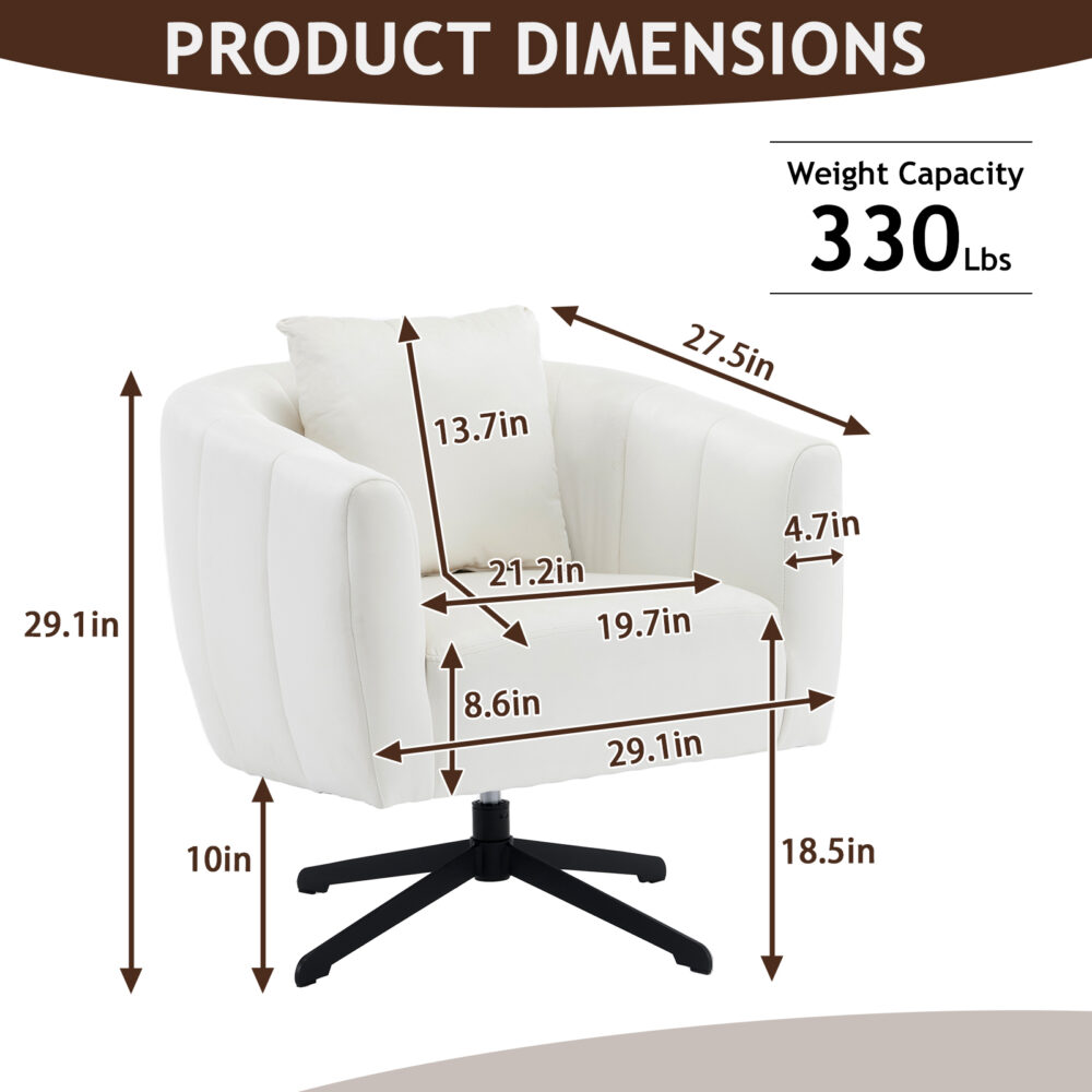 360° Swivel Accent Chair, Modern Velvet Fabric Living Room Armchair, Comfy Wide Upholstered with Fluffy Cushion and Metal Legs, Barrel Chairs for Living Room, Lounge, Office Off white #JL06-44859684 - Image 7