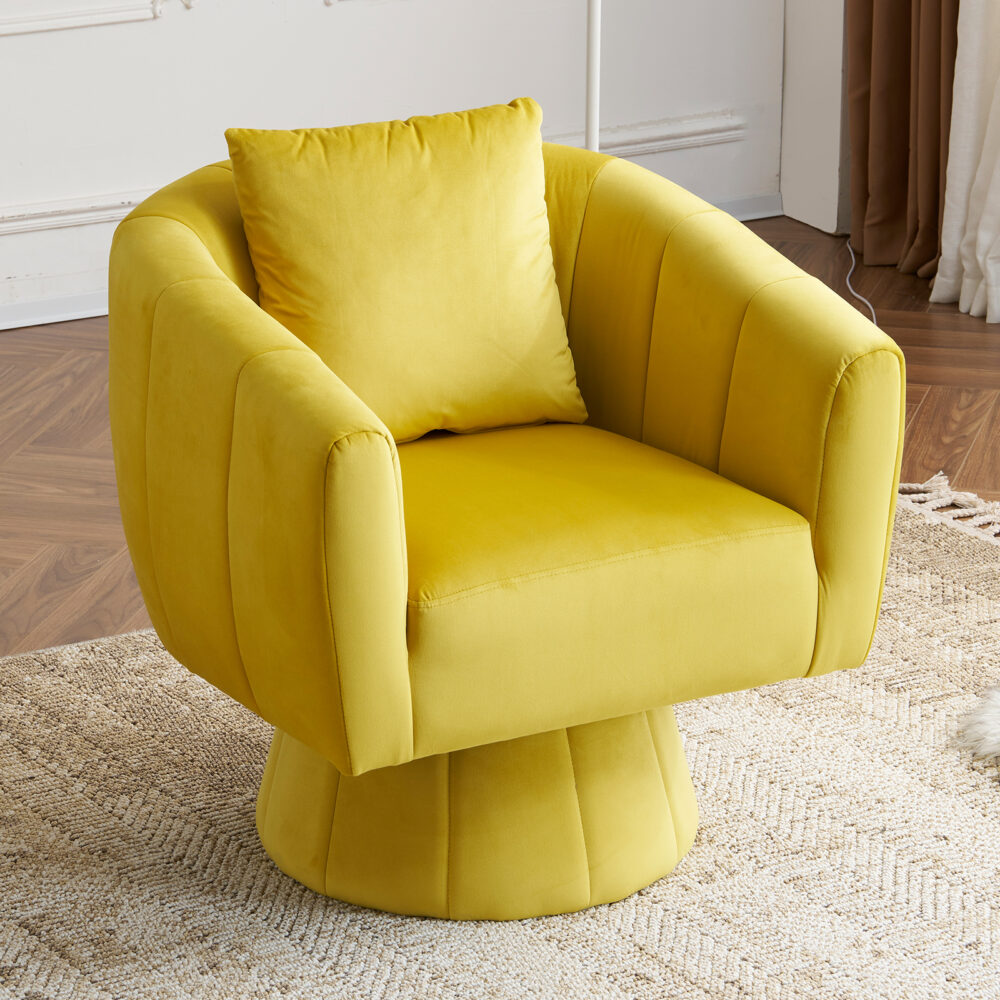 360° Swivel Accent Chair, Modern Velvet Fabric Living Room Armchair with Fluffy Cushions, Comfy Wide Upholstered, Barrel Accent Chairs for Living Room, Bedroom, Lounge, Office Yellow #JL06-26398206