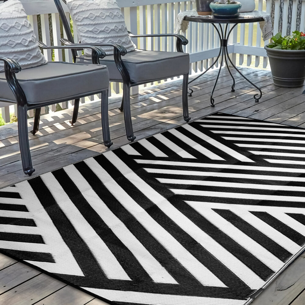 Outdoor Rug for Patio Clearance,Waterproof Mat,Reversible Mats, Plastic Straw Rug, Modern Area Rug for RV, Patio, Backyard, Deck, Picnic, Beach, Trailer, Camping, Black & White, 5' x 8' #JL06-55584729 - Image 7