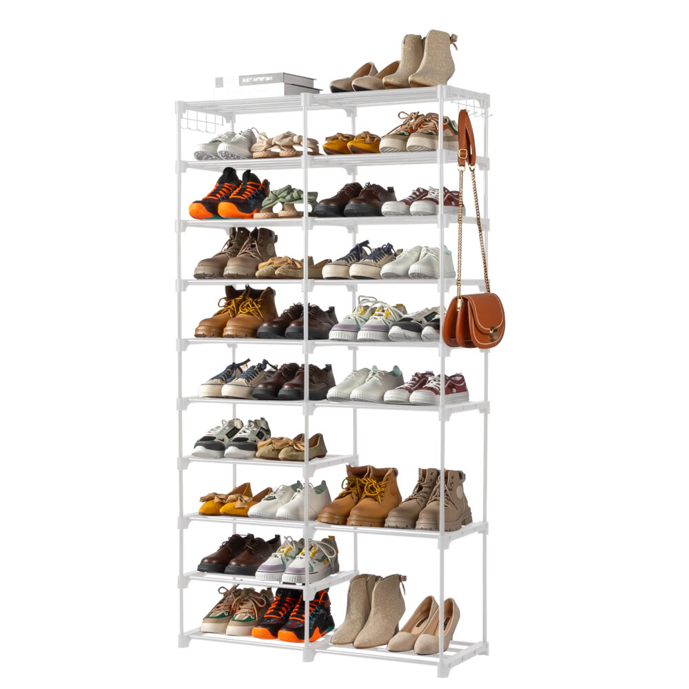 FCH double row 10 layers non-woven shoe rack iron pipe + PP pad + plastic 85.7*29.8*158cm white #JL06-18197898 - Image 11