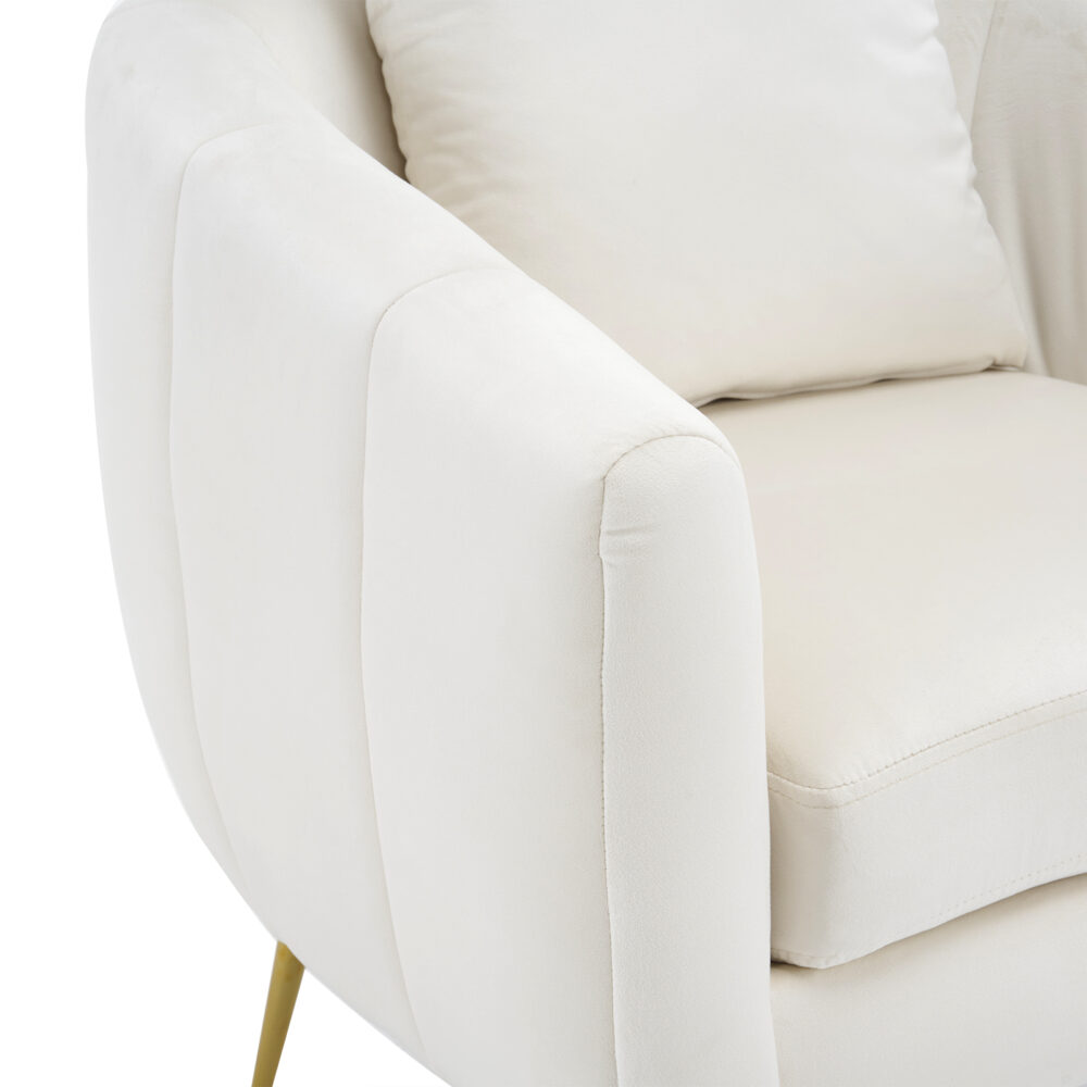 Velvet Accent Chair Set Barrel Chair with Ottoman Modern Club Chair Reading Armchair with Lumbar Pillow for Living Room, Bedroom, Study Room, Home Office Off-White #JL06-02698511 - Image 11