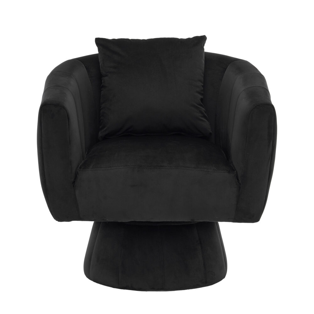 360° Swivel Accent Chair, Modern Velvet Fabric Living Room Armchair with Fluffy Cushions, Comfy Wide Upholstered, Barrel Accent Chairs for Living Room, Bedroom, Lounge, Office Black #JL06-62326604 - Image 12