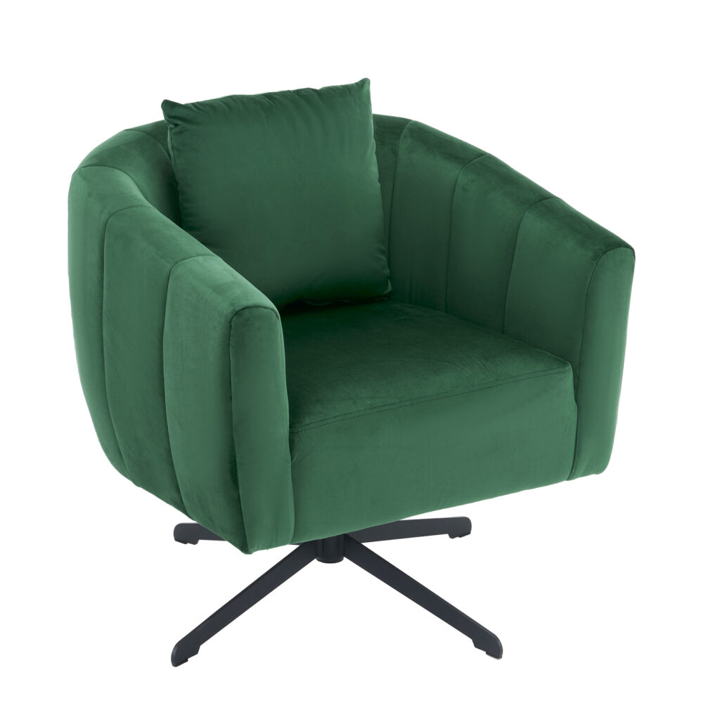 360° Swivel Accent Chair, Modern Velvet Fabric Living Room Armchair, Comfy Wide Upholstered with Fluffy Cushion and Metal Legs, Barrel Chairs for Living Room, Lounge, Office Green #JL06-18494969 - Image 14