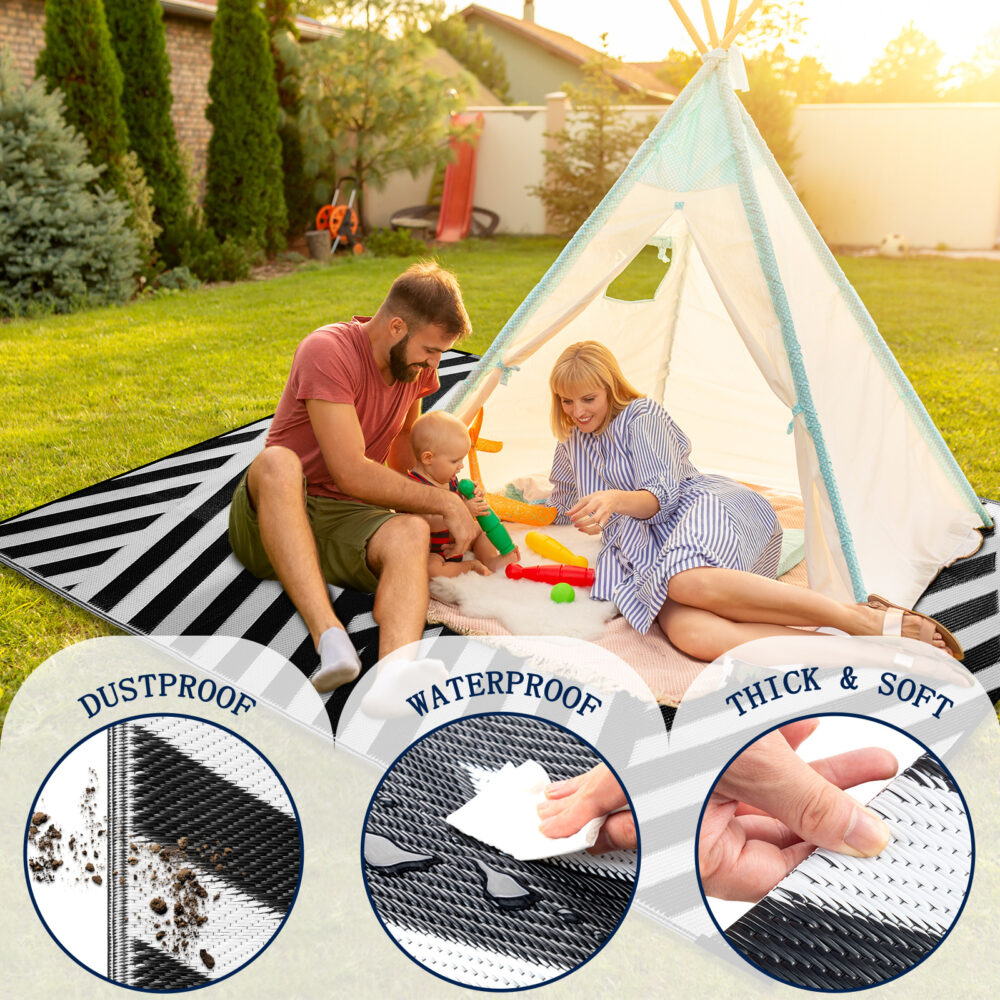 Outdoor Rug for Patio Clearance,Waterproof Mat,Reversible Mats, Plastic Straw Rug, Modern Area Rug for RV, Patio, Backyard, Deck, Picnic, Beach, Trailer, Camping, Black & White, 5' x 8' #JL06-55584729 - Image 10