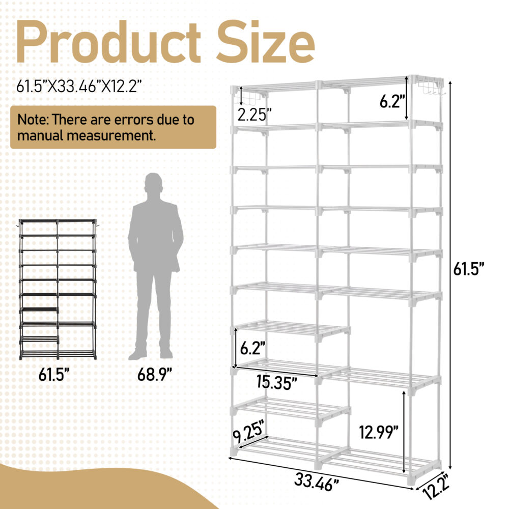 FCH double row 10 layers non-woven shoe rack iron pipe + PP pad + plastic 85.7*29.8*158cm white #JL06-18197898 - Image 12