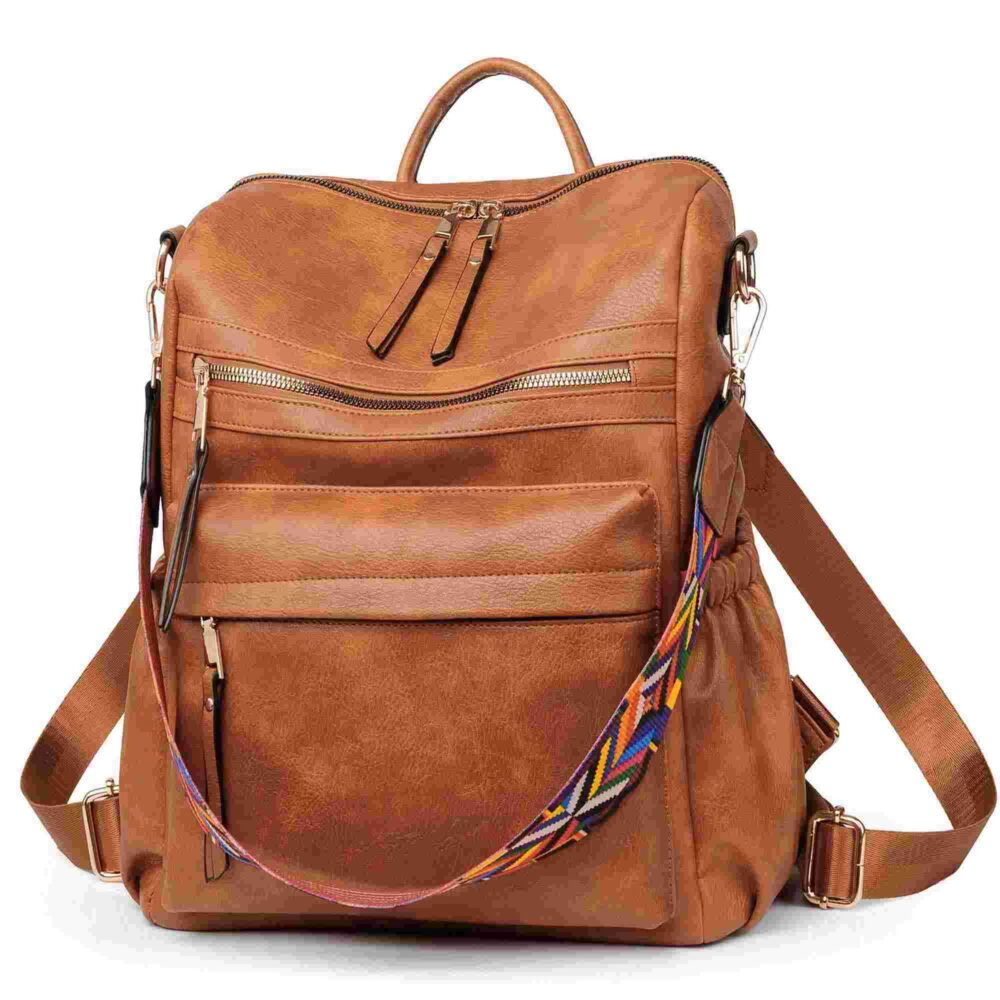 Backpack Purse for Women Fashion PU Leather Designer Anti-theft School Backpack Convertible Shoulder Bags Brown #JL06-80689567