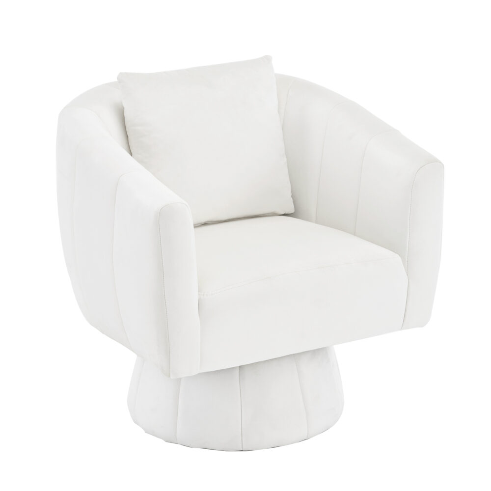 360° Swivel Accent Chair, Modern Velvet Fabric Living Room Armchair with Fluffy Cushions, Comfy Wide Upholstered, Barrel Accent Chairs for Living Room, Bedroom, Lounge, Office Off-White #JL06-43392316 - Image 16